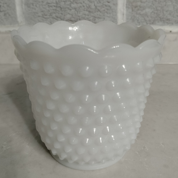Fire King Art Vintage Fire King White Milk Glass Hobnail Bowl Bumpy